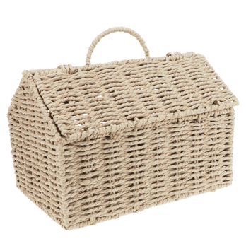 korb aus geflochtenem papier in form eines hauses