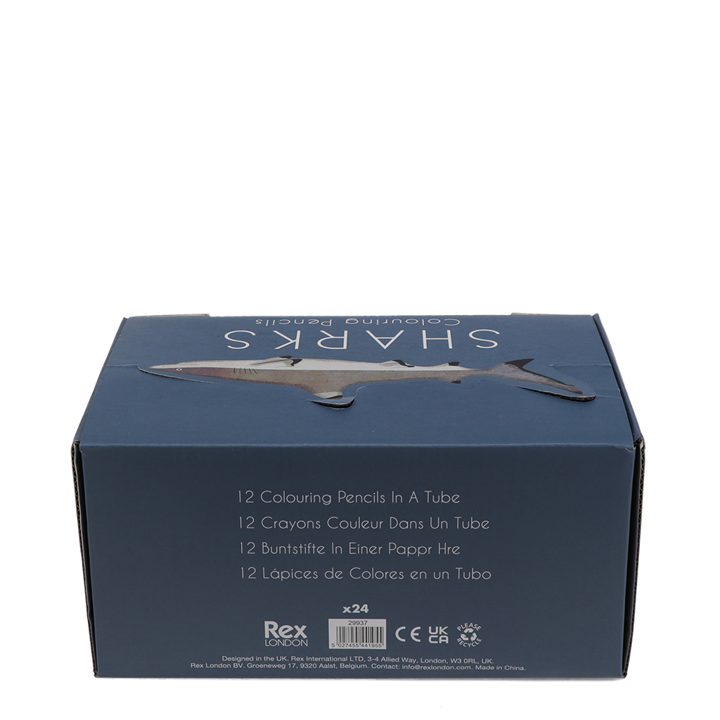 crayons de couleur requins en tube (lot de 12)