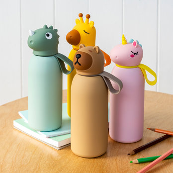 children's animal head drinks bottle 350ml - capybara
