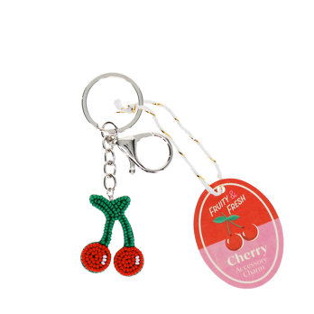 beaded keyring bag charm - cherry
