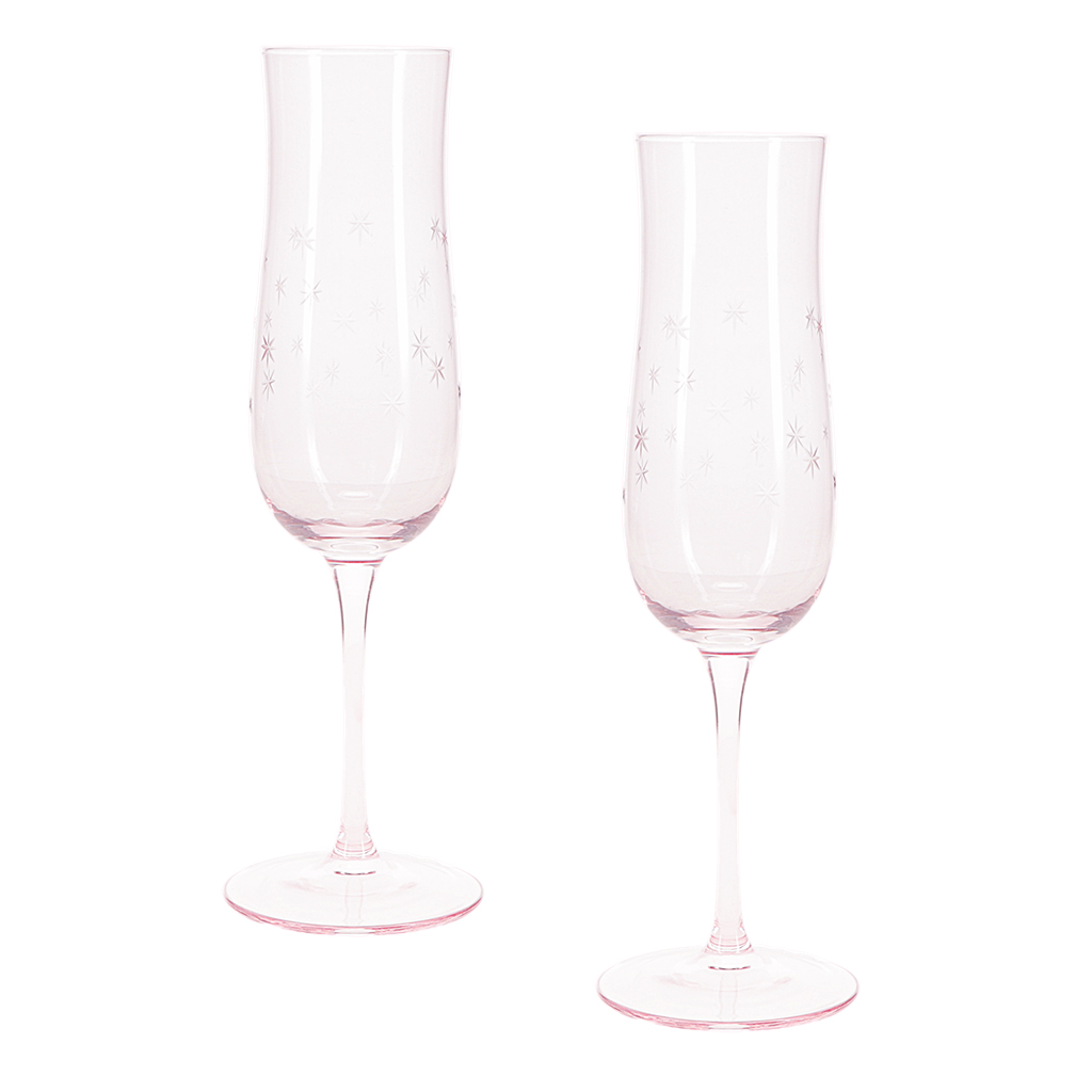 etched star champagne glasses 200ml (set of 2) - pink
