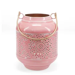 enamel tealight lantern - pink enamel tealight lantern - pink