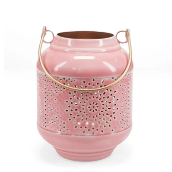 enamel tealight lantern - pink enamel tealight lantern - pink