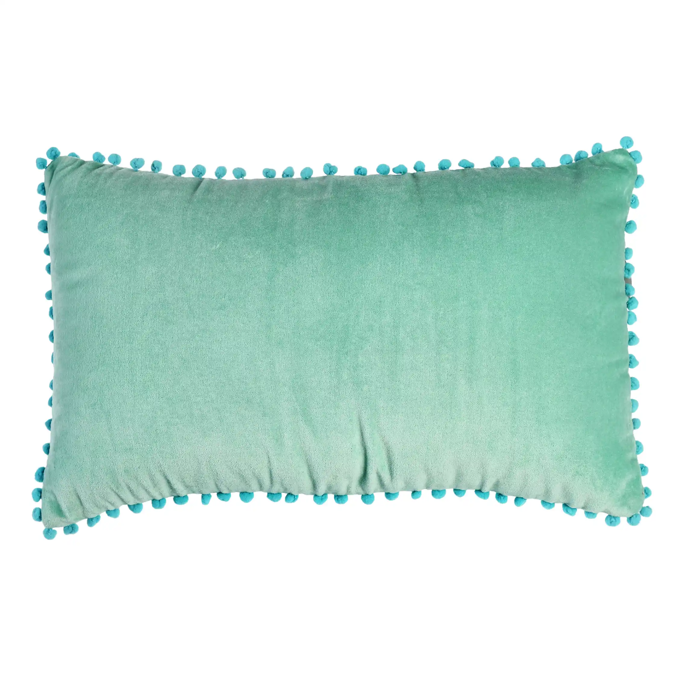 coussin pom pom velours aqua