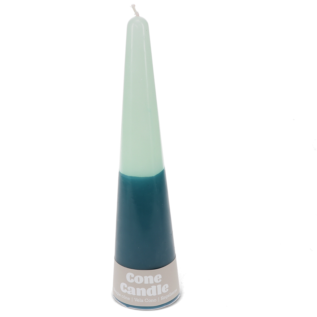 tall two-colour cone candle - dark blue-mint green