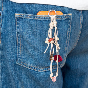 beaded phone strap - beige and tan
