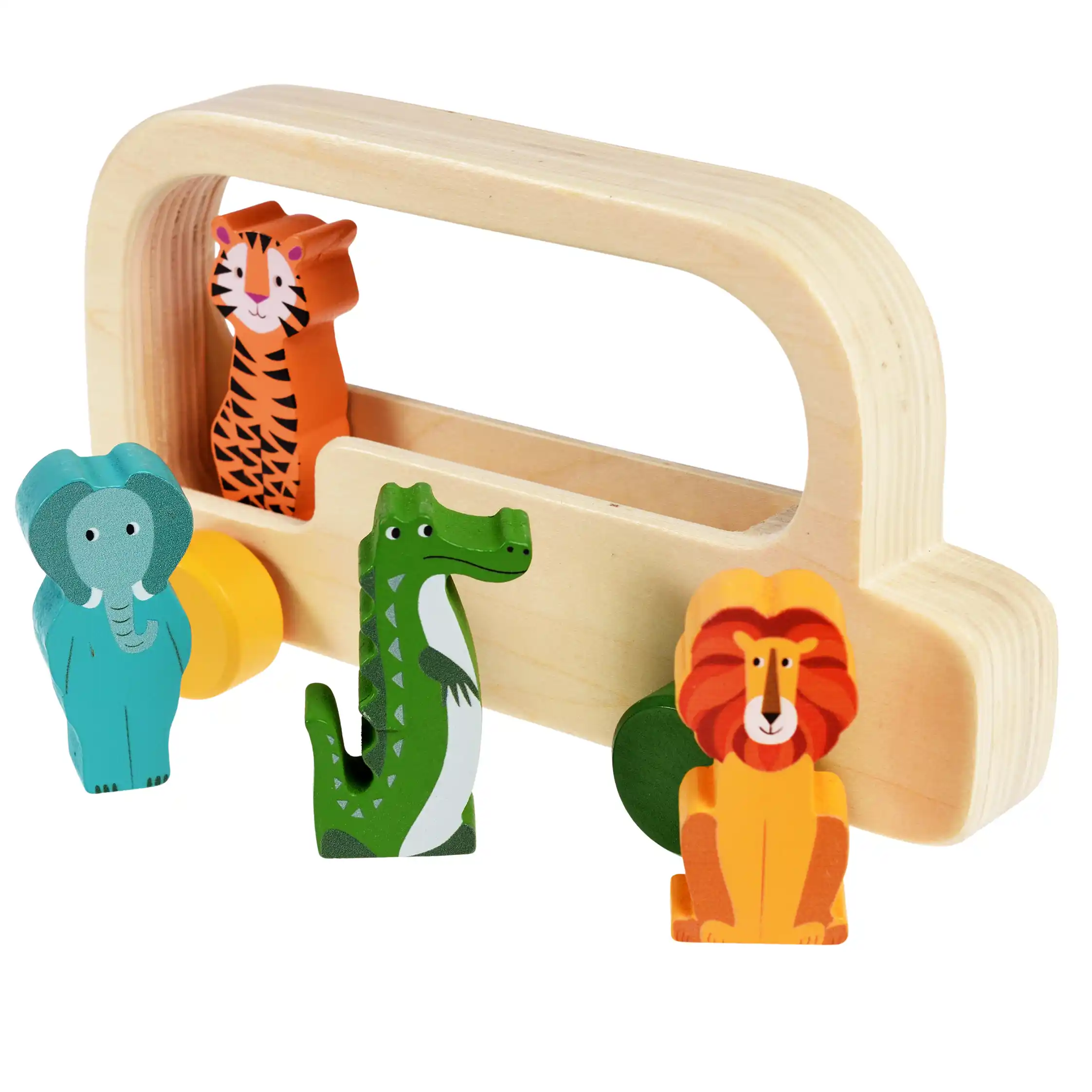 wooden bus toy - colourful creatures