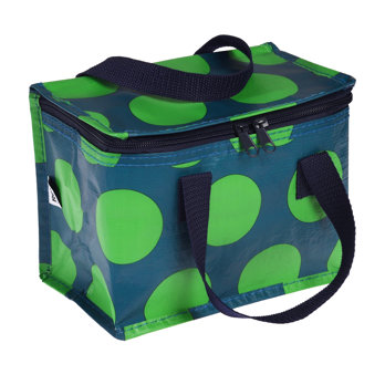 insulated lunch bag - green on blue spotlight