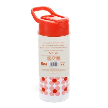 stainless steel bottle with push button lid 500ml - pink daisy stainless steel bottle with push button lid 500ml - pink daisy