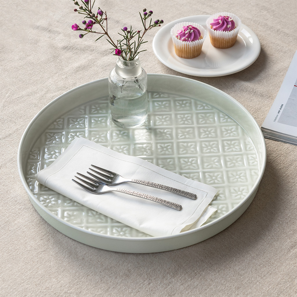 round enamel trinket tray (30cm) - light grey