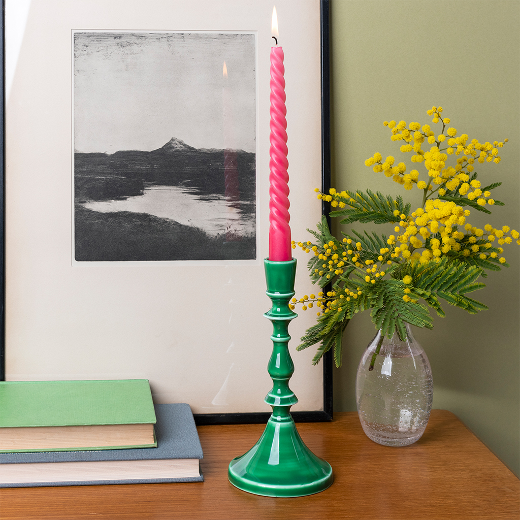 enamel candlestick (19cm) - dark green