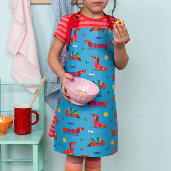 tablier enfant en coton essuyable - sunny sausage dog