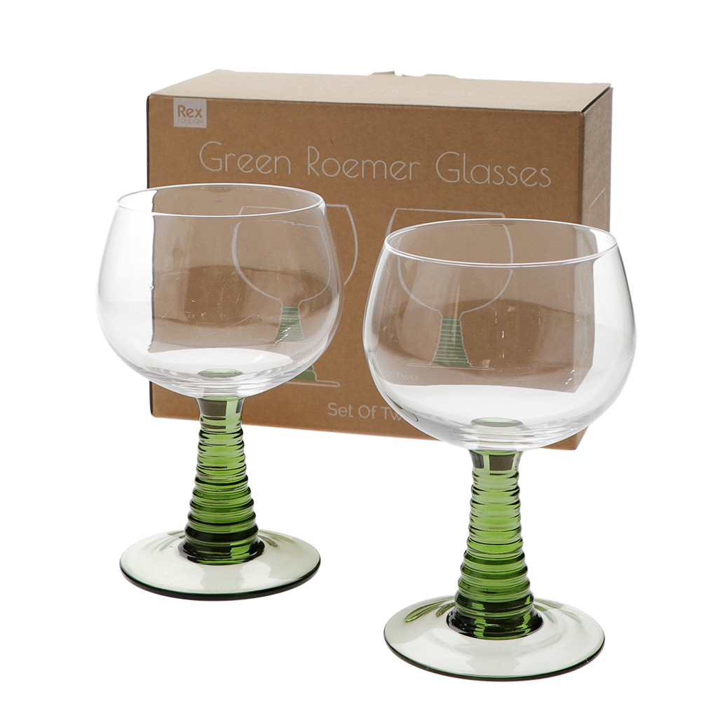 retro roemer glasses 350ml (set of 2) - green