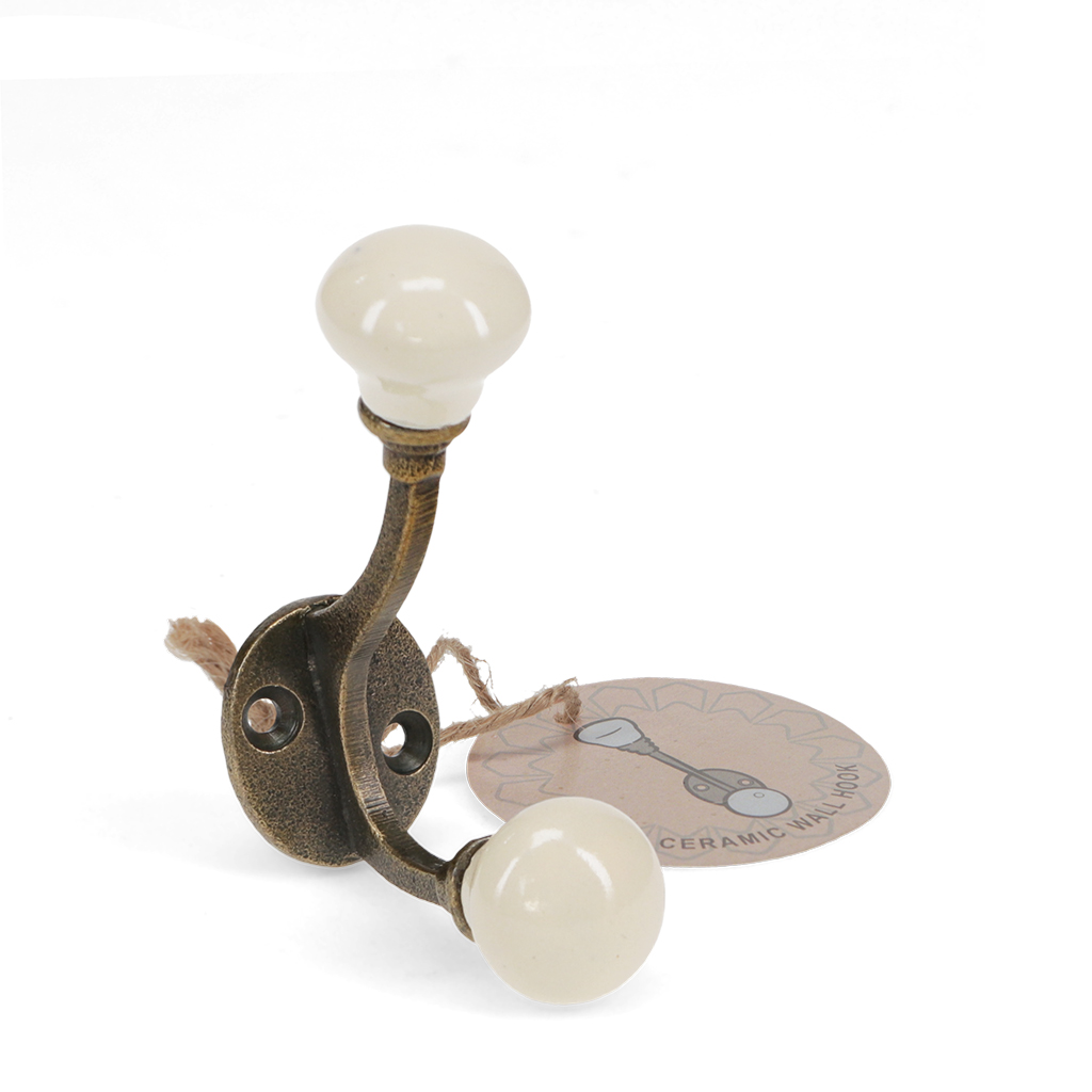 ceramic double hook - cream
