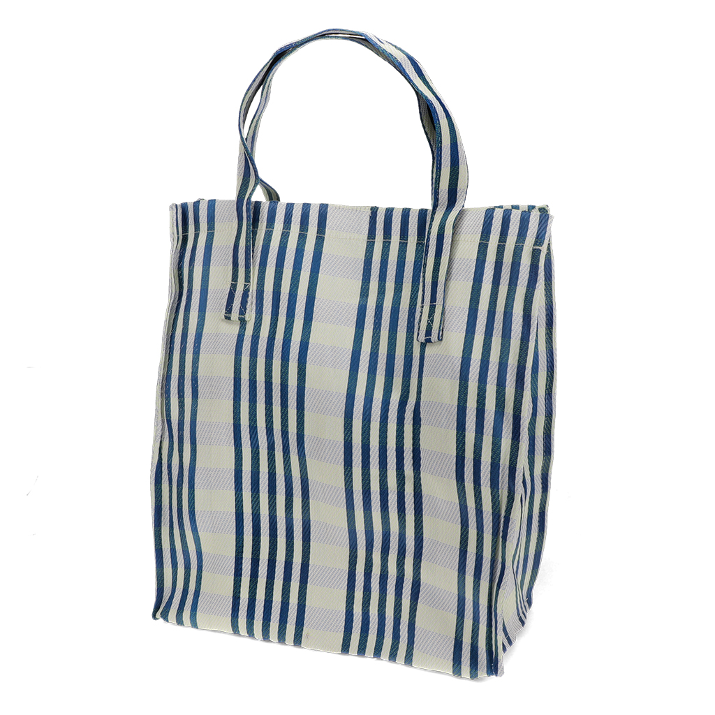 recycled woven shopping bag - white and blue
