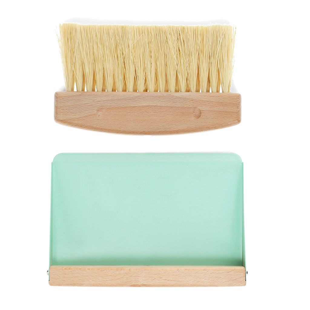wooden table brush and pan set - pistachio green