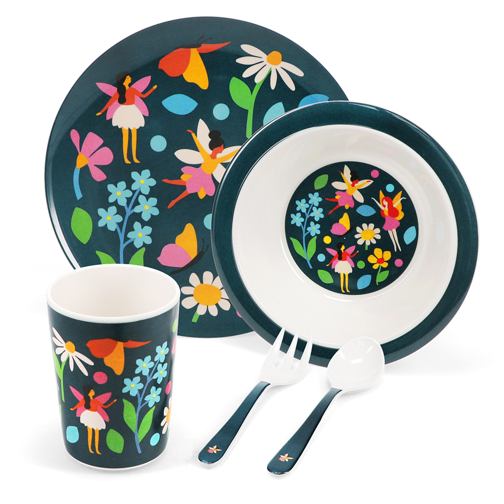 service de table enfant en mélamine (5 pièces) - fairies in the garden