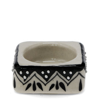 square ceramic tealight holder - black zig zag