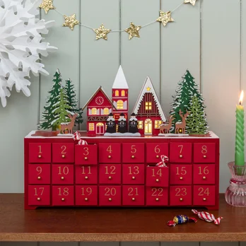 wooden advent calendar with led lighting - carol singers (red) wooden advent calendar with led lighting - carol singers (red)