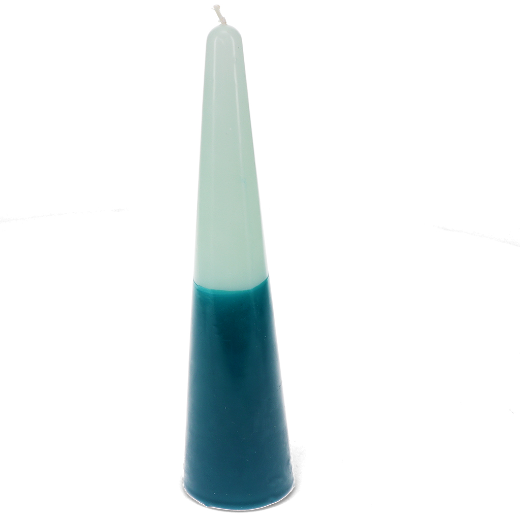 tall two-colour cone candle - dark blue-mint green
