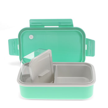 double wall lunch box with divider - aqua