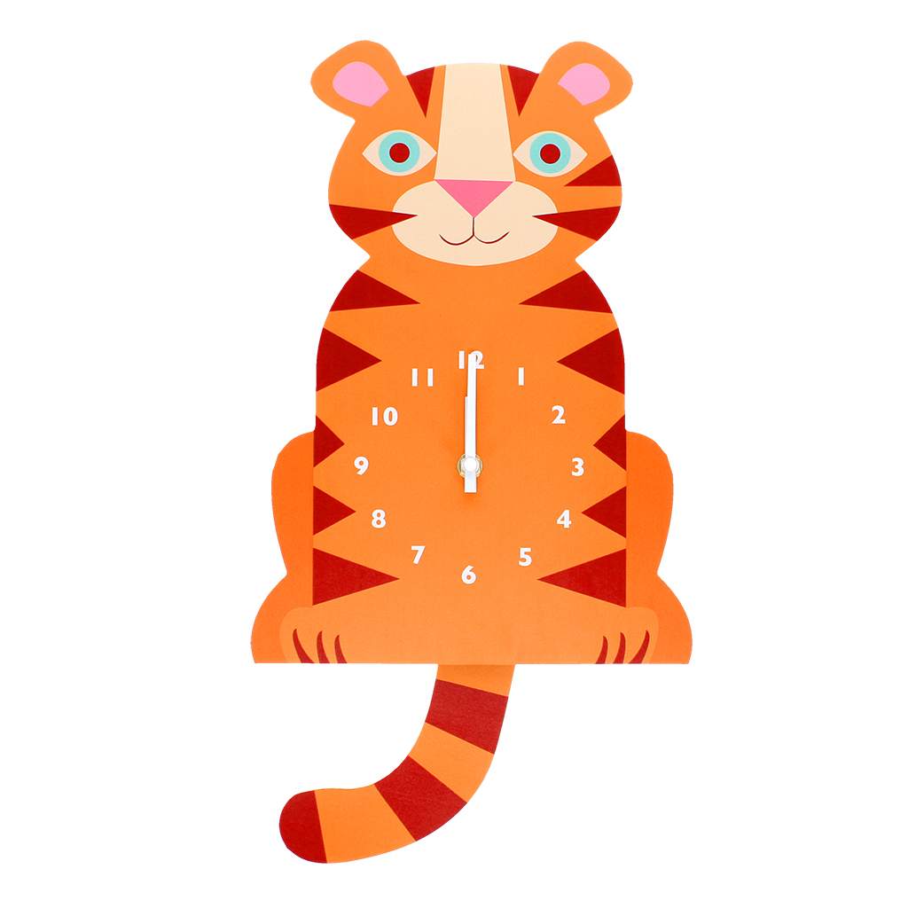 wooden wall clock with pendulum - tiger