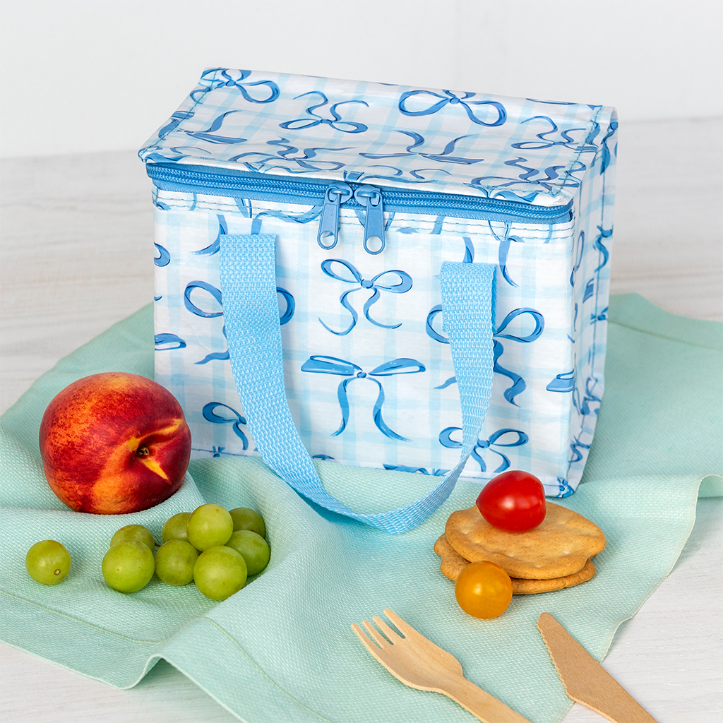 insulated lunch bag - blue bows