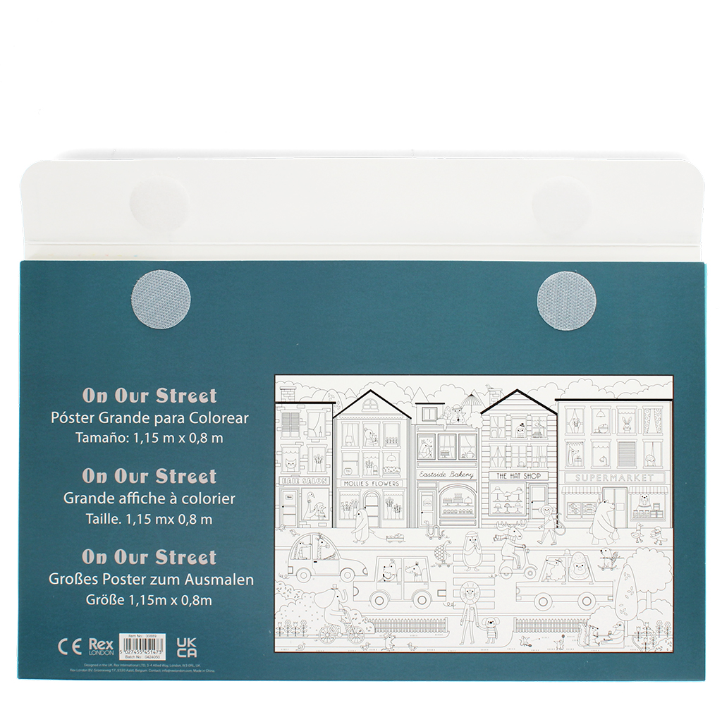 large colouring poster with pencils - on our street