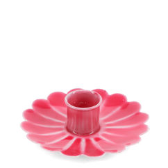 bougeoir fleur plat en émail - rose vif