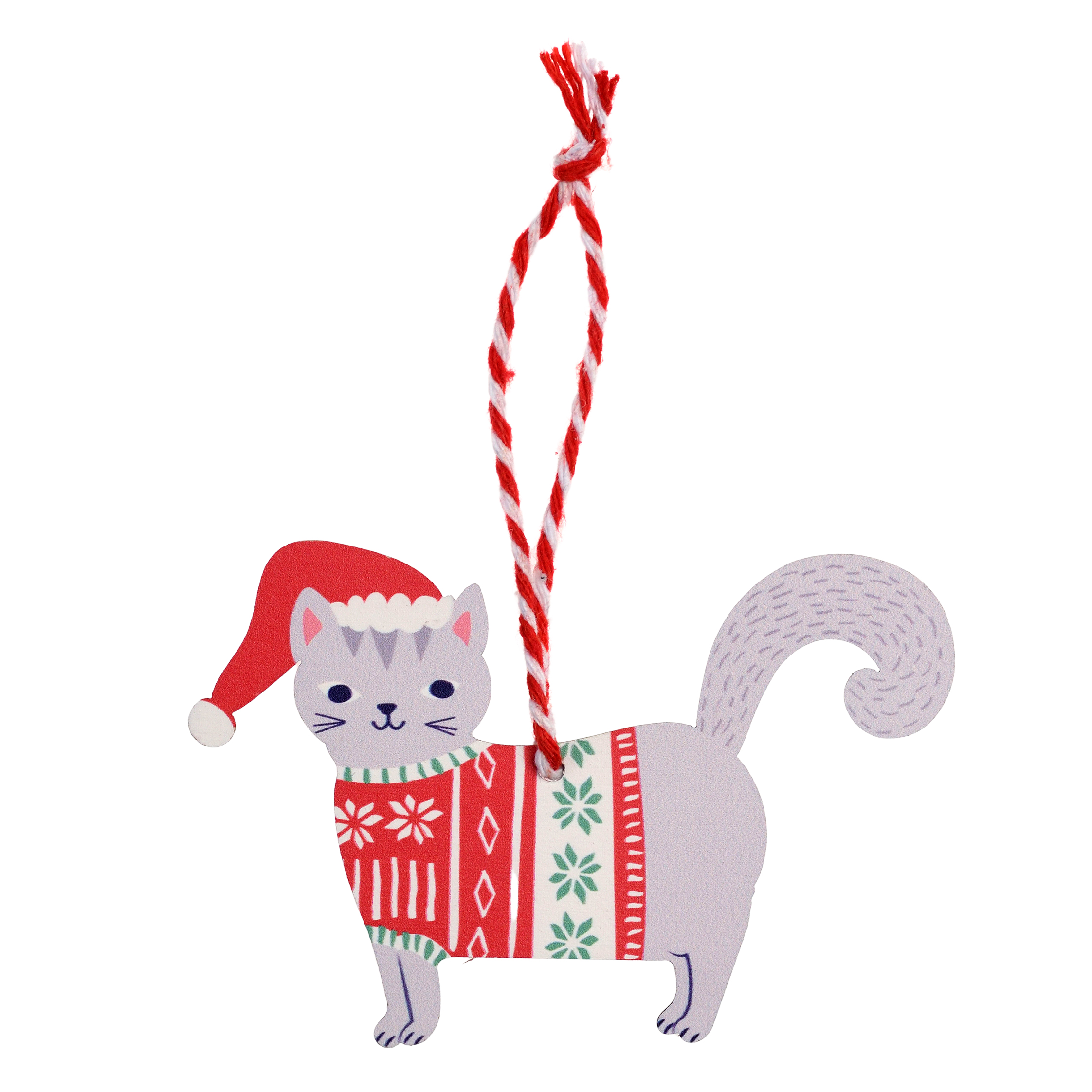 wooden hanging christmas decoration - grey cat
