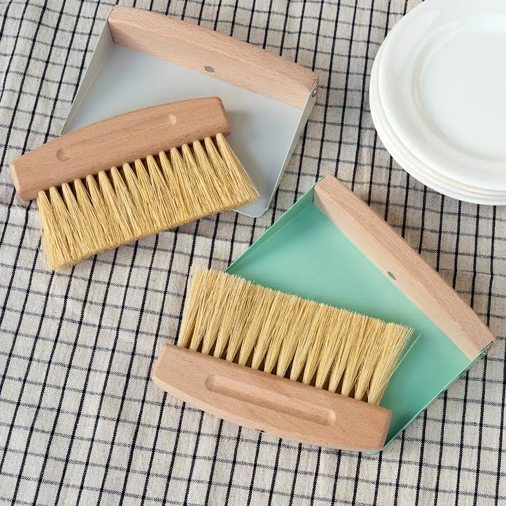 wooden table brush and pan set - soft grey