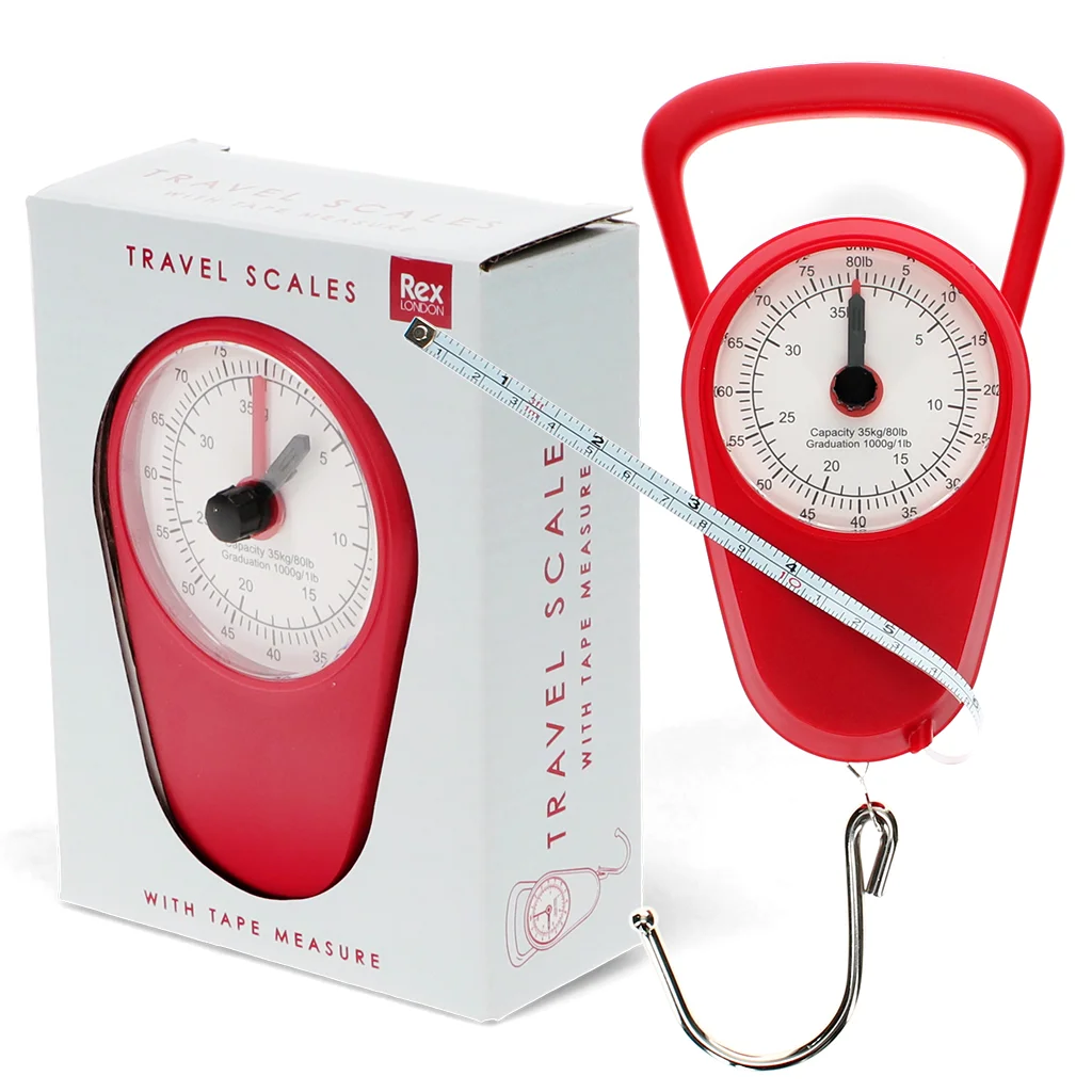 travel scales with tape measure - red