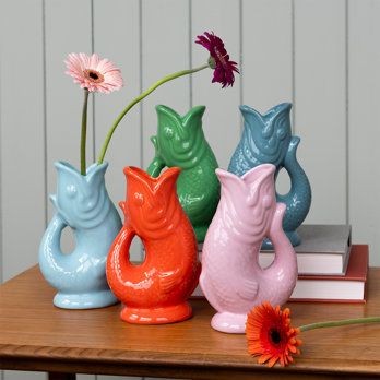 ceramic fish vase - aqua blue