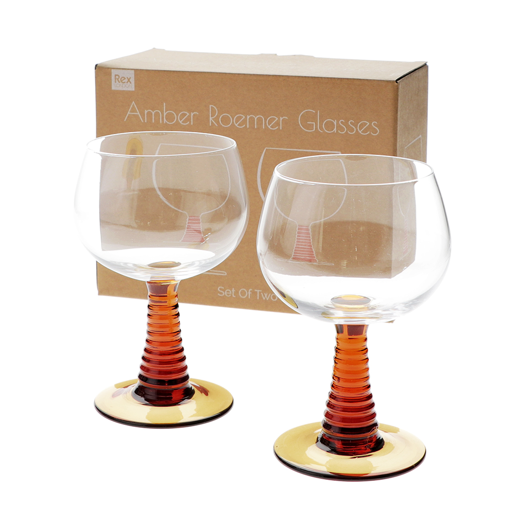 retro roemer glasses 350ml (set of 2) - amber