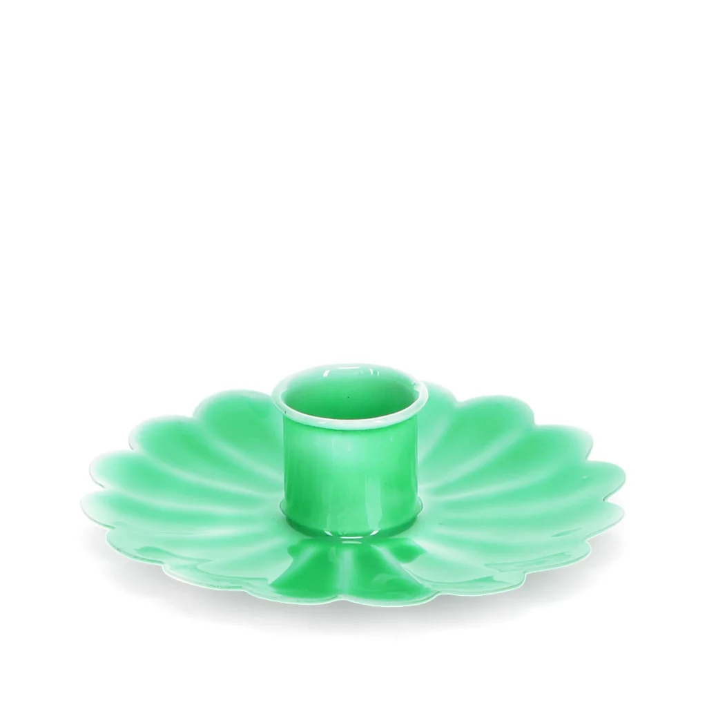 enamel flat flower candle holder - green