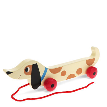 wooden pull toy - charlie the sausage dog