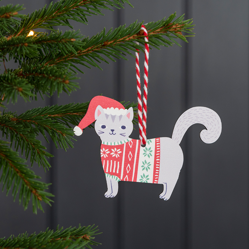 weihnachtsdekoration graue katze