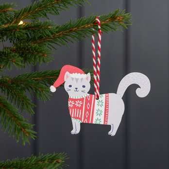 wooden hanging christmas decoration - grey cat