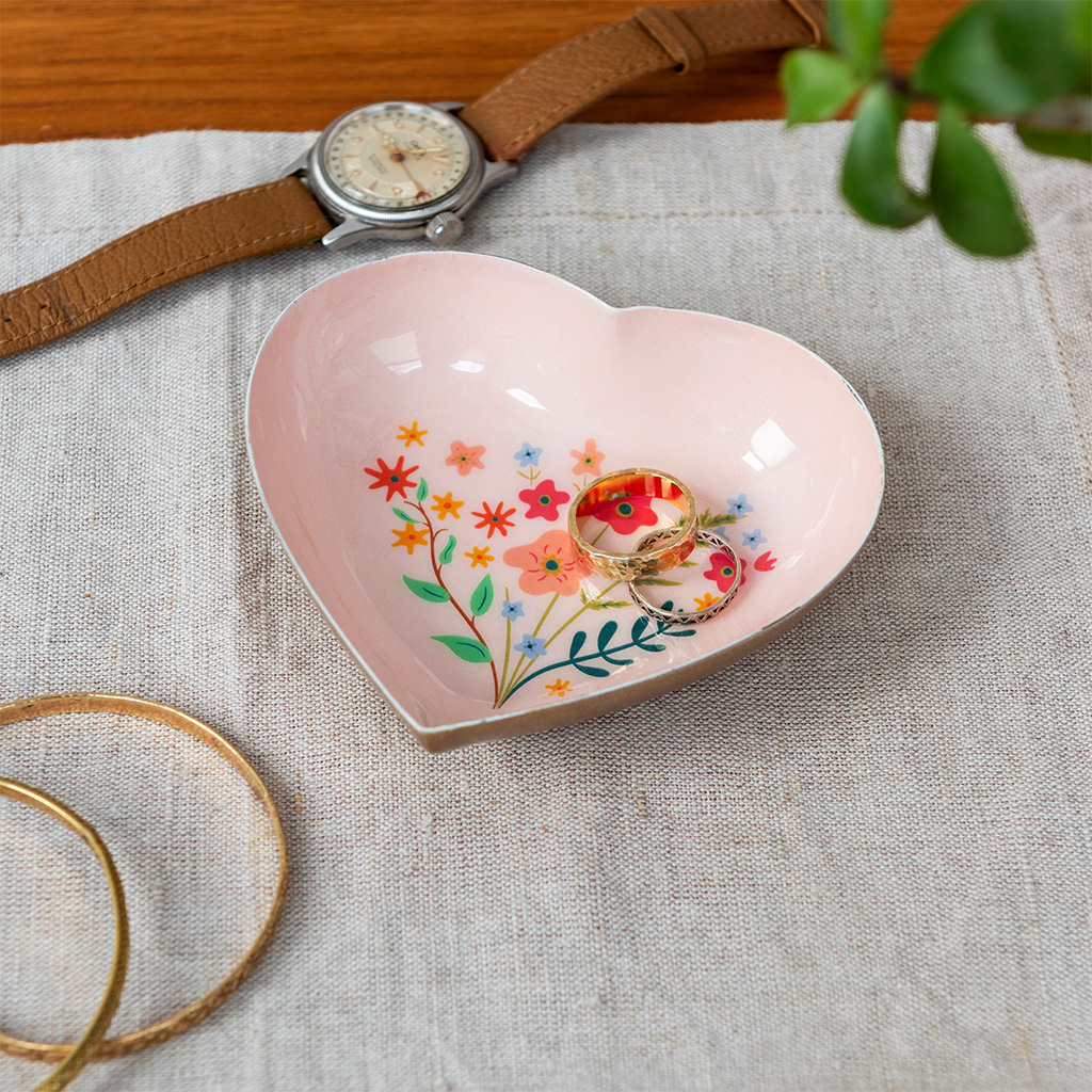 heart-shaped enamel trinket dish - flower
