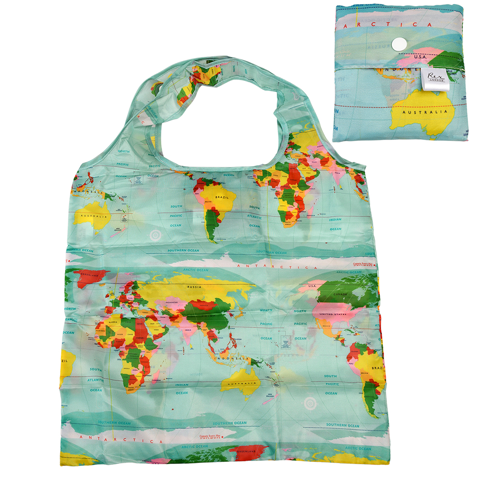 recycled foldaway shopper bag - world map
