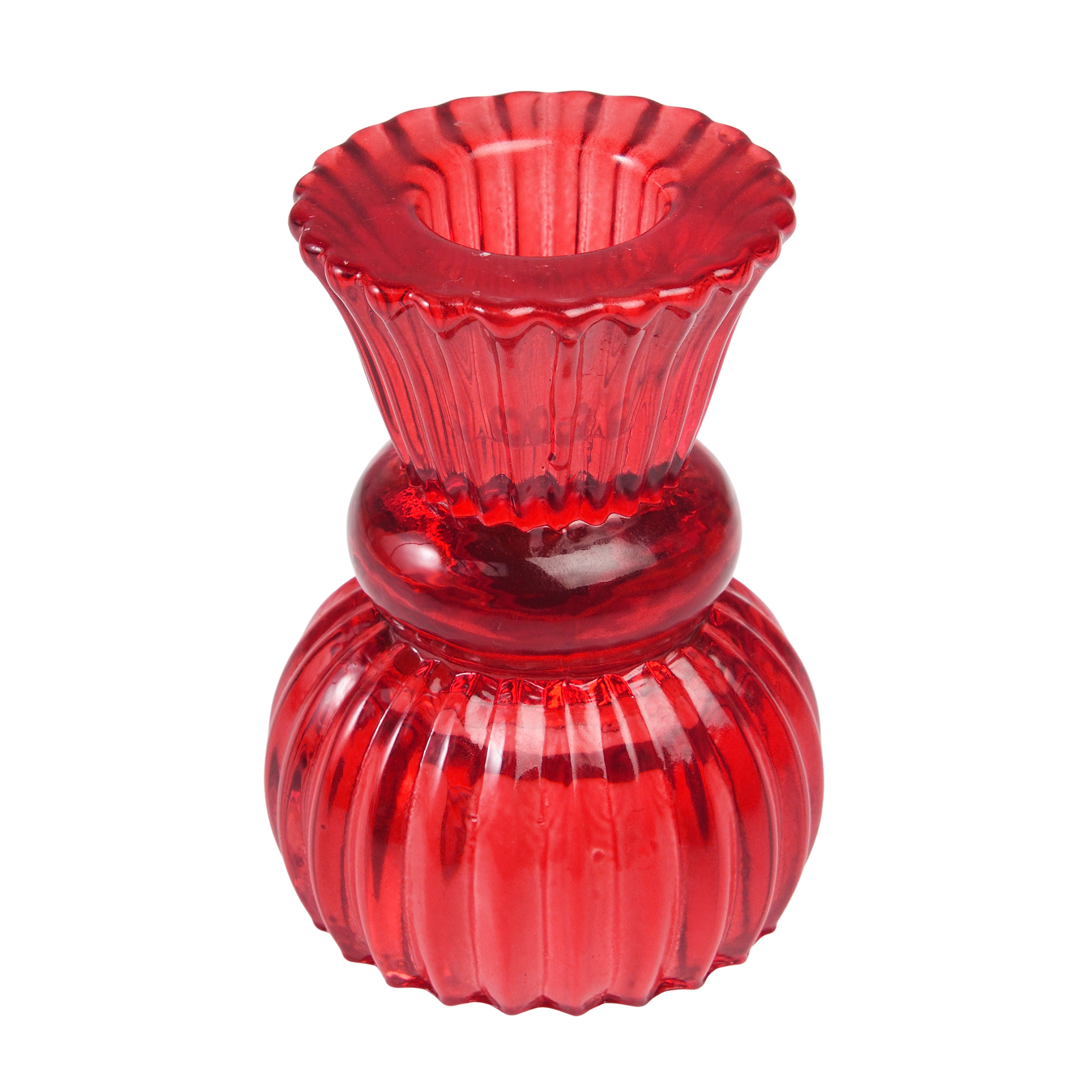 double ended glass candle holder - red