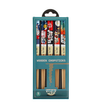 wooden chopsticks (pack of 5 pairs) - beckoning cats