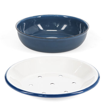 round two-part enamel soap dish - petrol blue