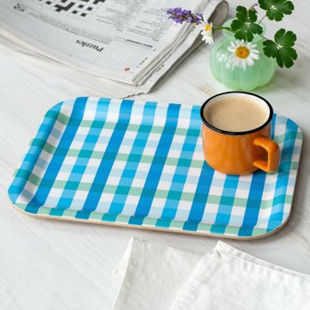 plateau en bois (28 x 20 cm) - blue gingham