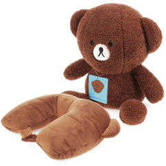coussin de voyage 2 en 1 peluche - bob l'ours