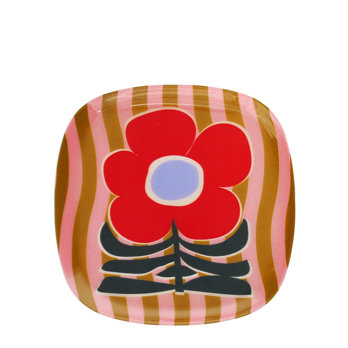 quadratische schmuckschale aus metall - rote blume