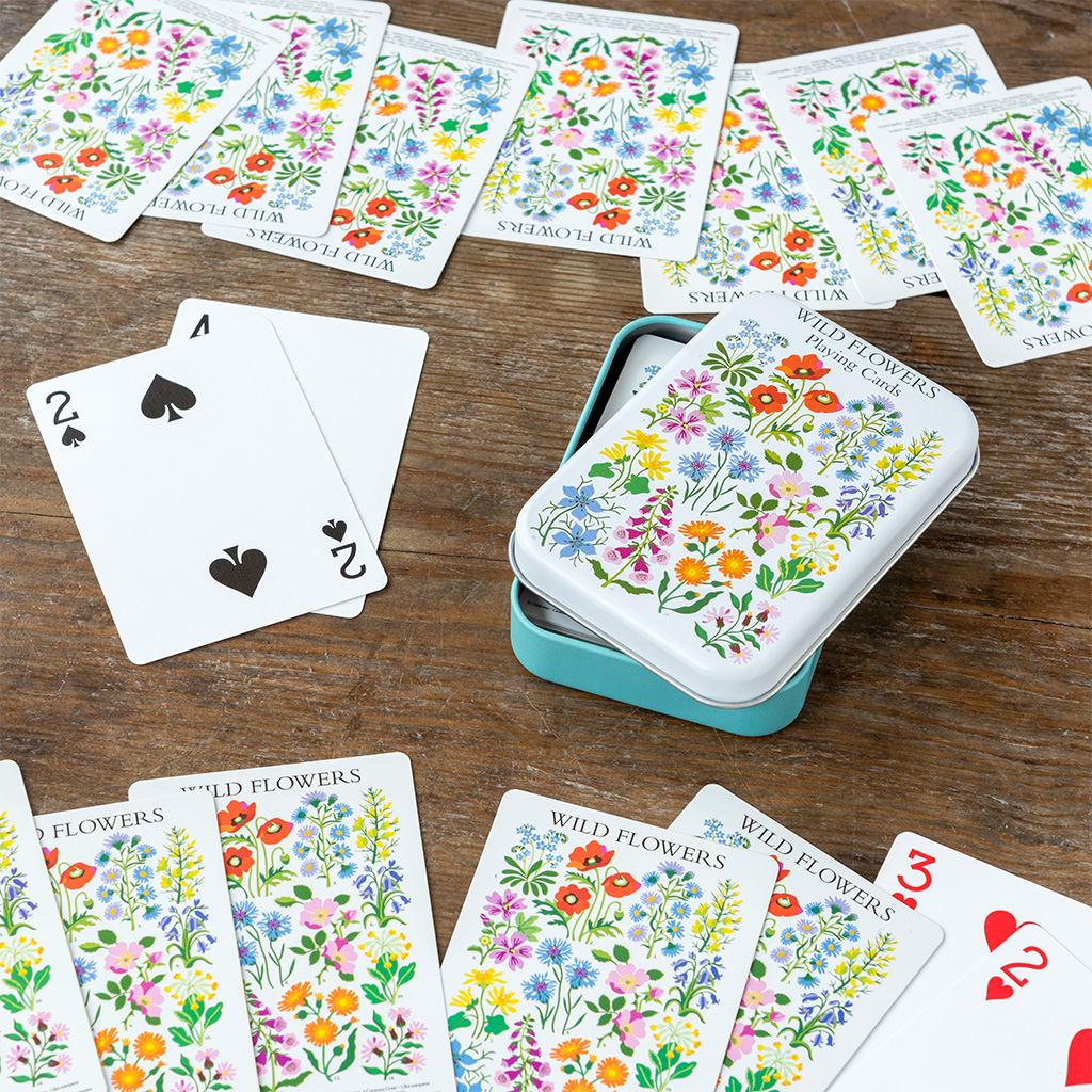 playing cards in a tin - wild flowers