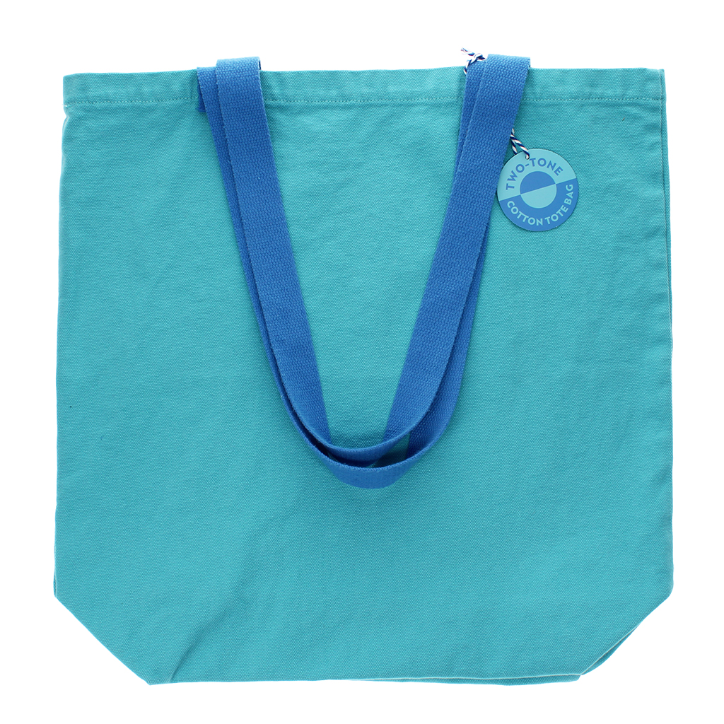 two-tone cotton tote bag - aqua blue