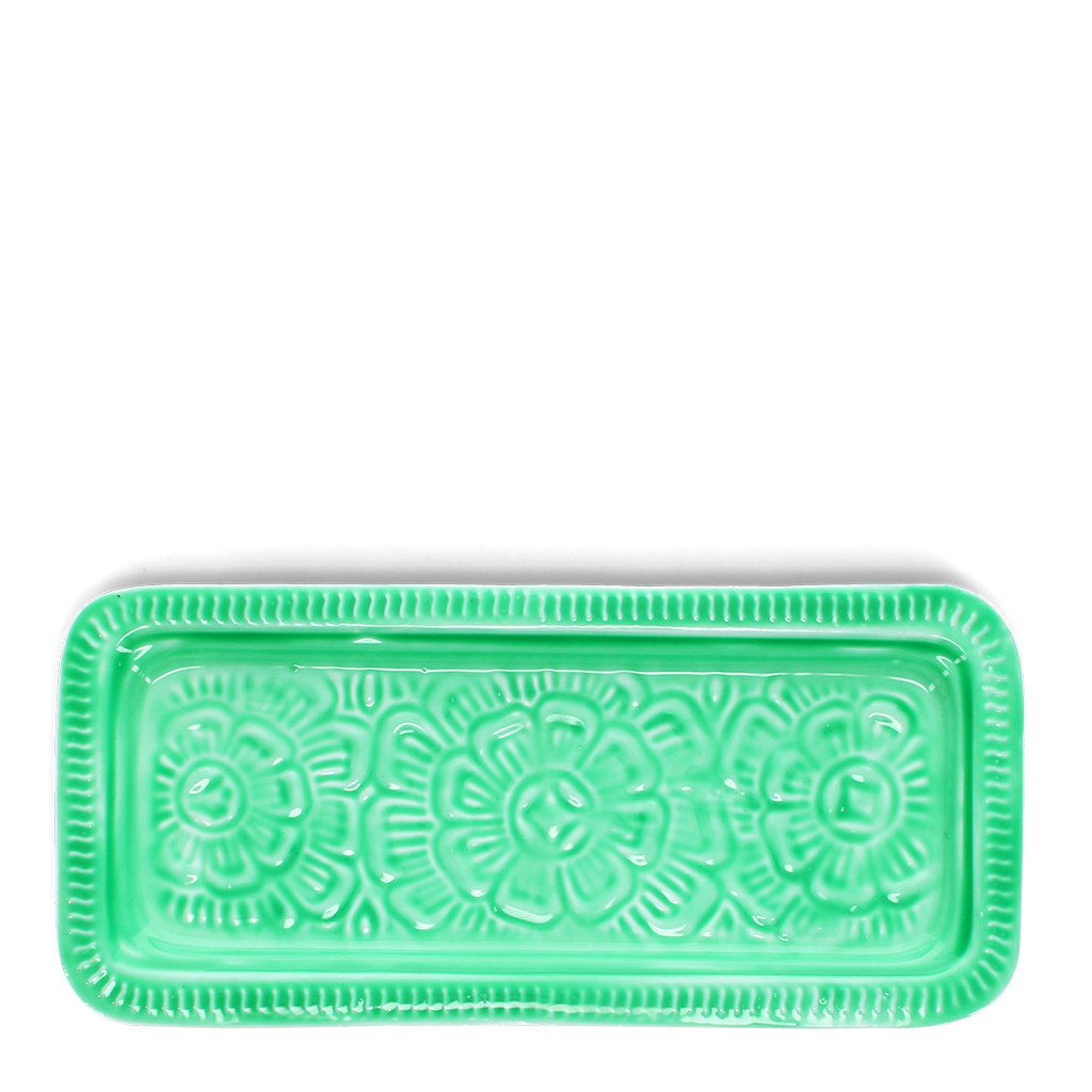 rectangular enamel trinket tray - green