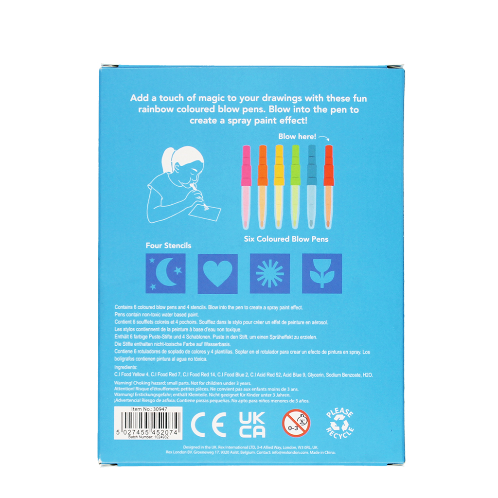 magic rainbow coloured blow pens